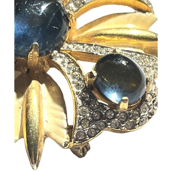 Kenneth Jay Lane KJL Blue & Rhinestone Vintage Square Floral Brooch Signed - Picture 7 of 16